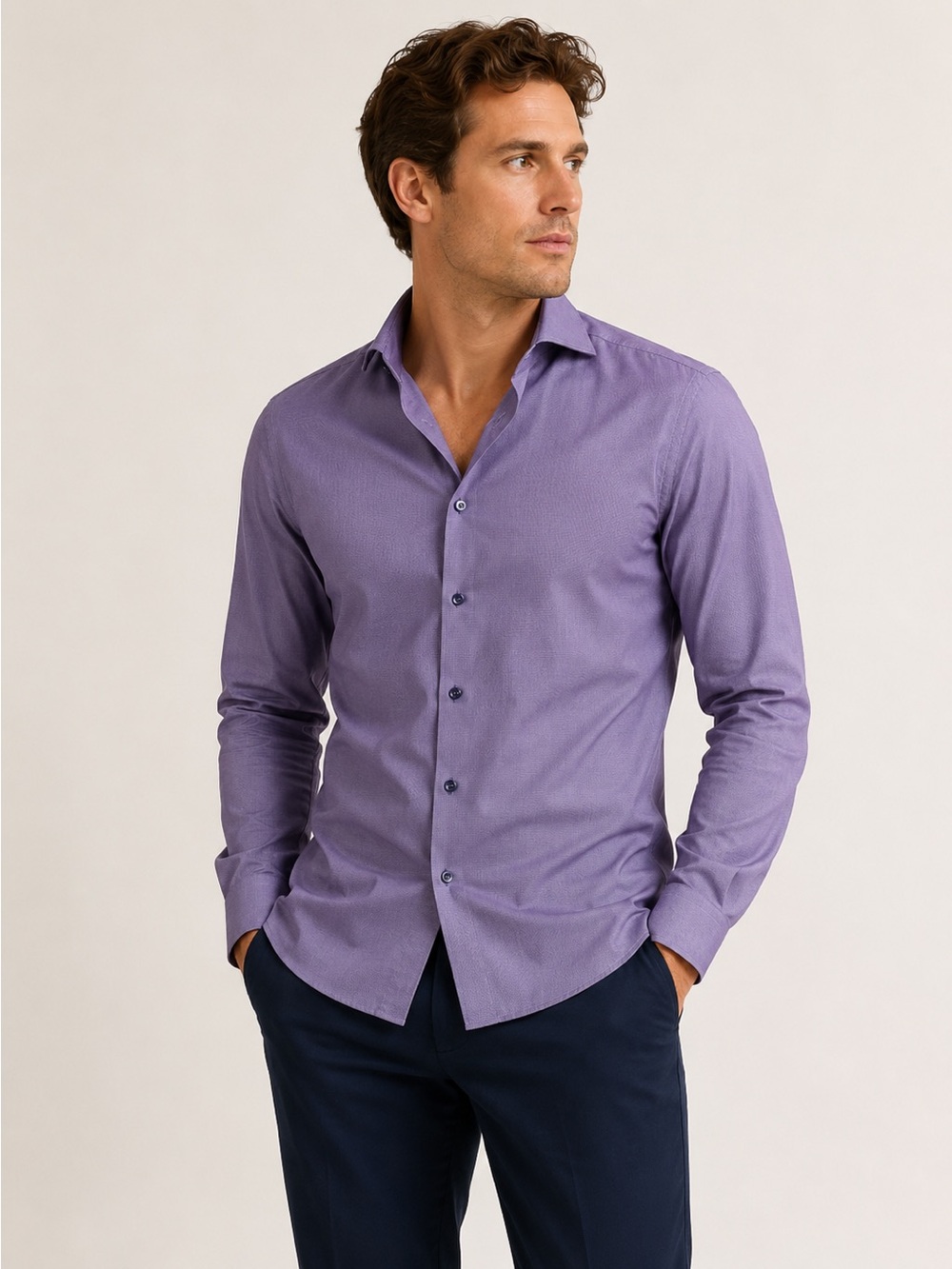 Eton Contemporary Cotton Twill Button Up Formal Shirt Mens 39 15.5 Purple Preppy